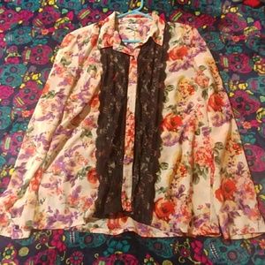 Floral Pattern Tuxedo Style Blouse